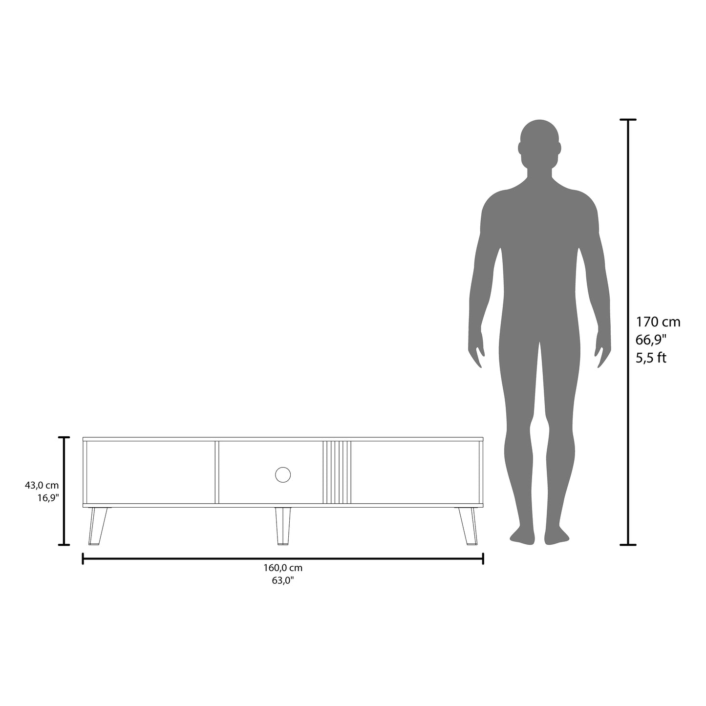 Vance 63" Wide Tv Stand with Two pull down Cabinets, Two Shelves, Cable Management , Living Room, Tv Room Black Wengue - Light Oak