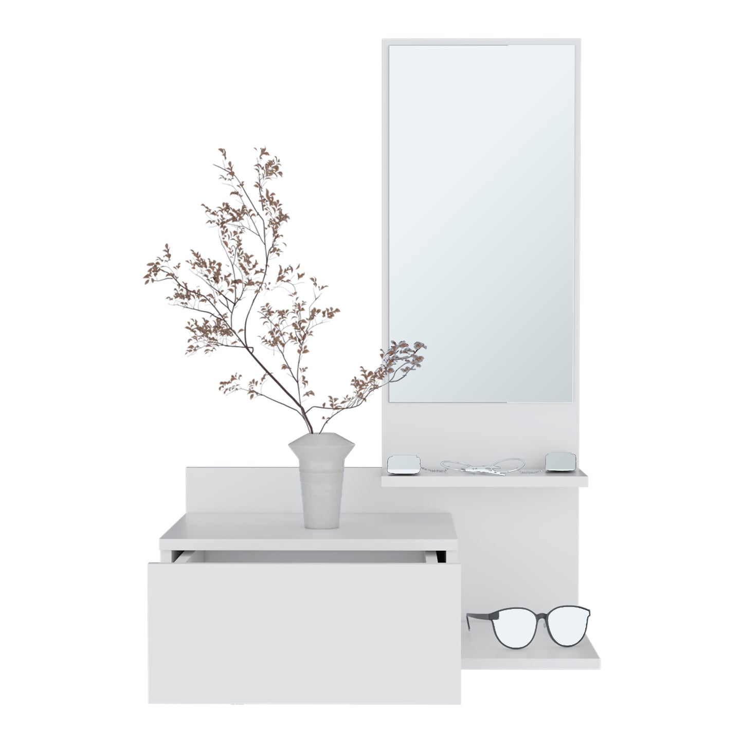 Vienna 23.6" Wide 3-Tier Shelf Floating Mirror Console Table, Full Extension Drawer