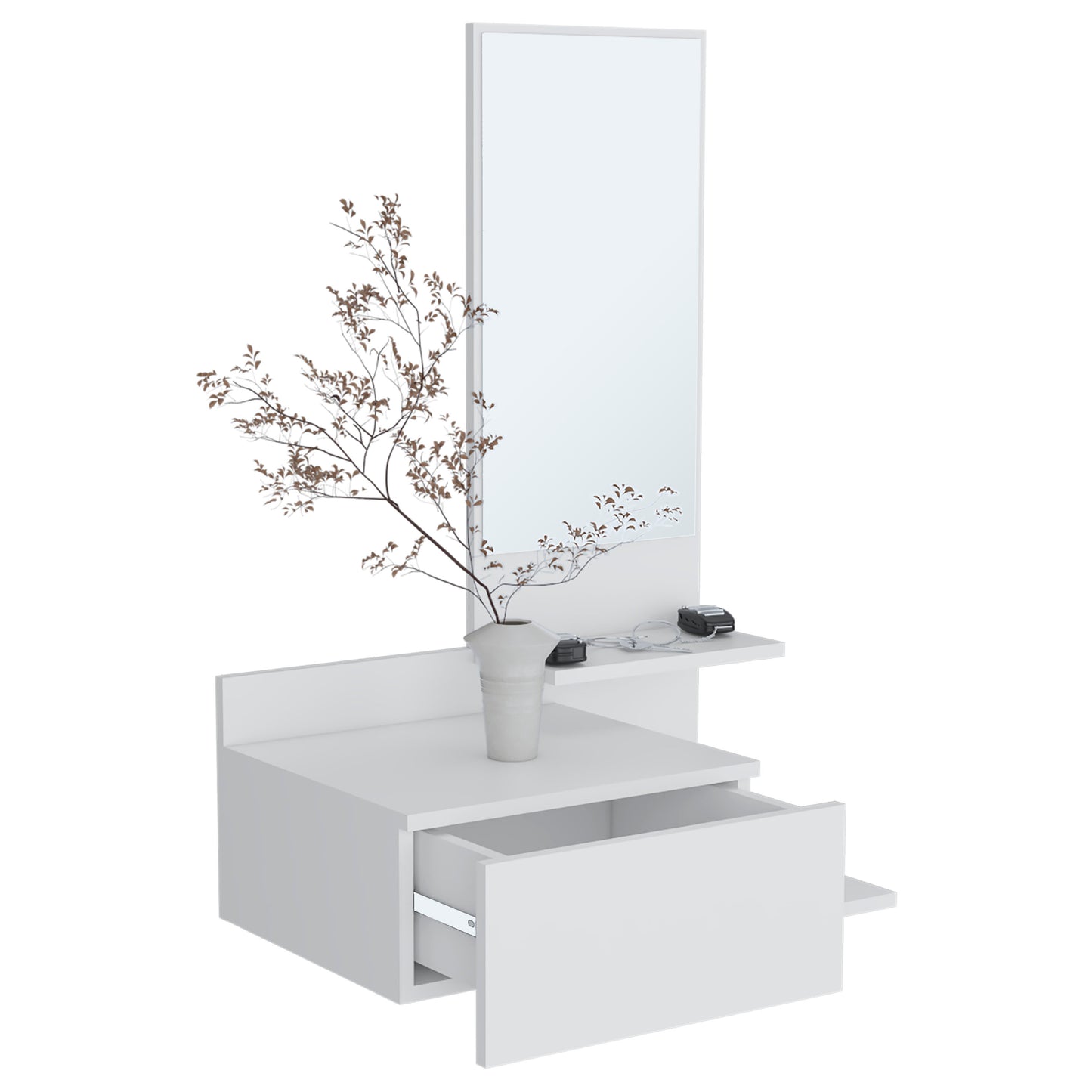 Vienna 23.6" Wide 3-Tier Shelf Floating Mirror Console Table, Full Extension Drawer