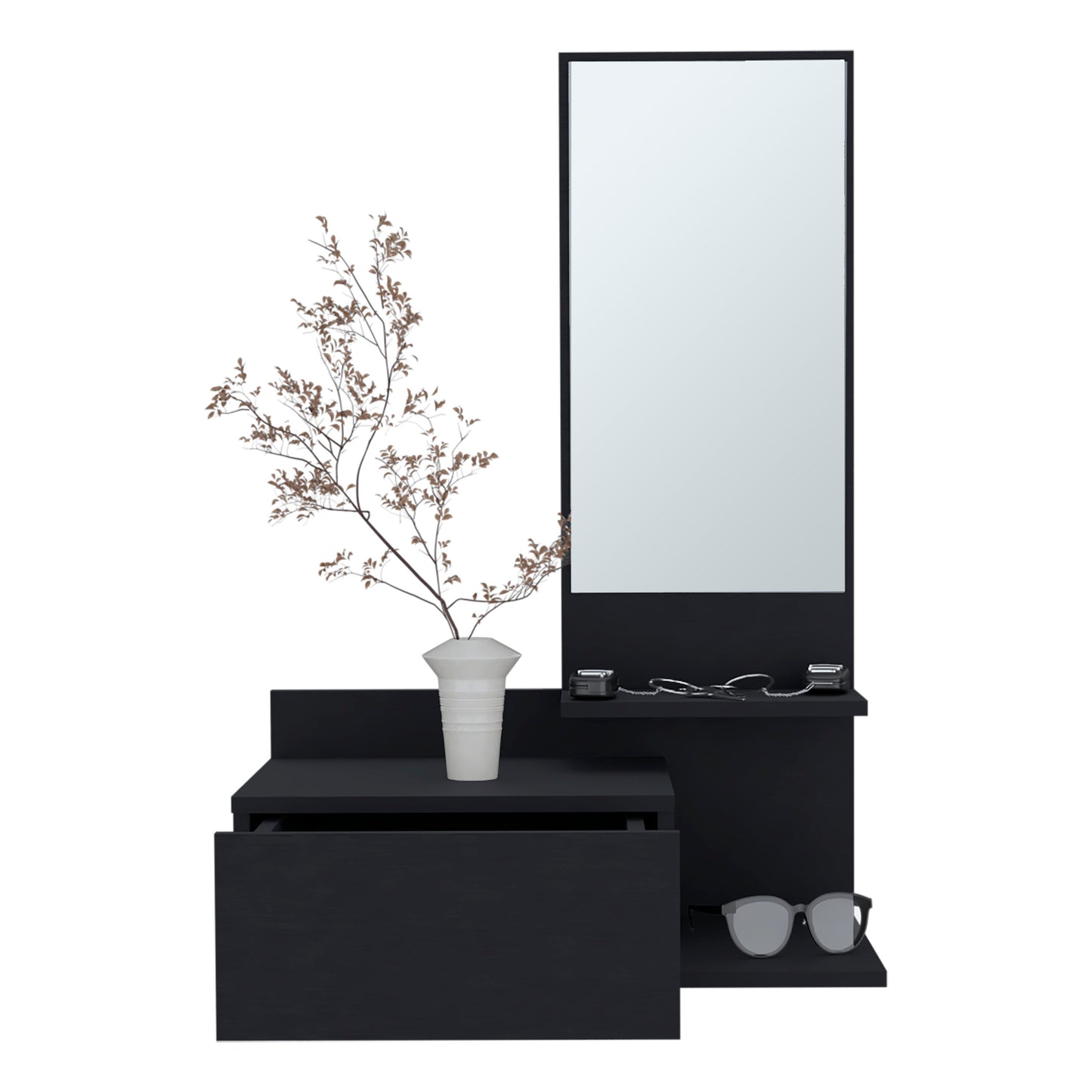 Vienna 23.6" Wide 3-Tier Shelf Floating Mirror Console Table, Full Extension Drawer