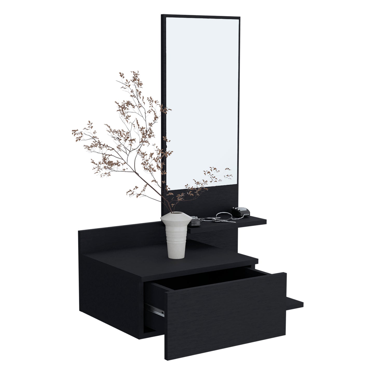 Vienna 23.6" Wide 3-Tier Shelf Floating Mirror Console Table, Full Extension Drawer