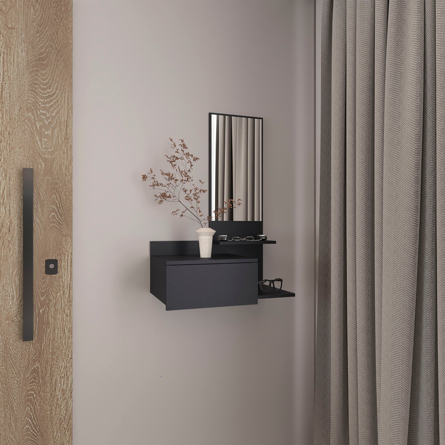 Vienna 23.6" Wide 3-Tier Shelf Floating Mirror Console Table, Full Extension Drawer