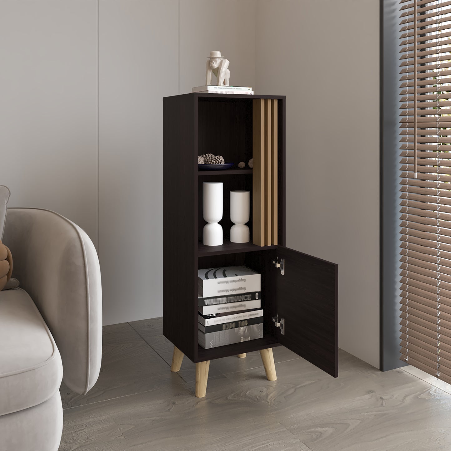Vance 47" High One Door Cabinet with Two Open Shelves Dark Wengue - Light Oak