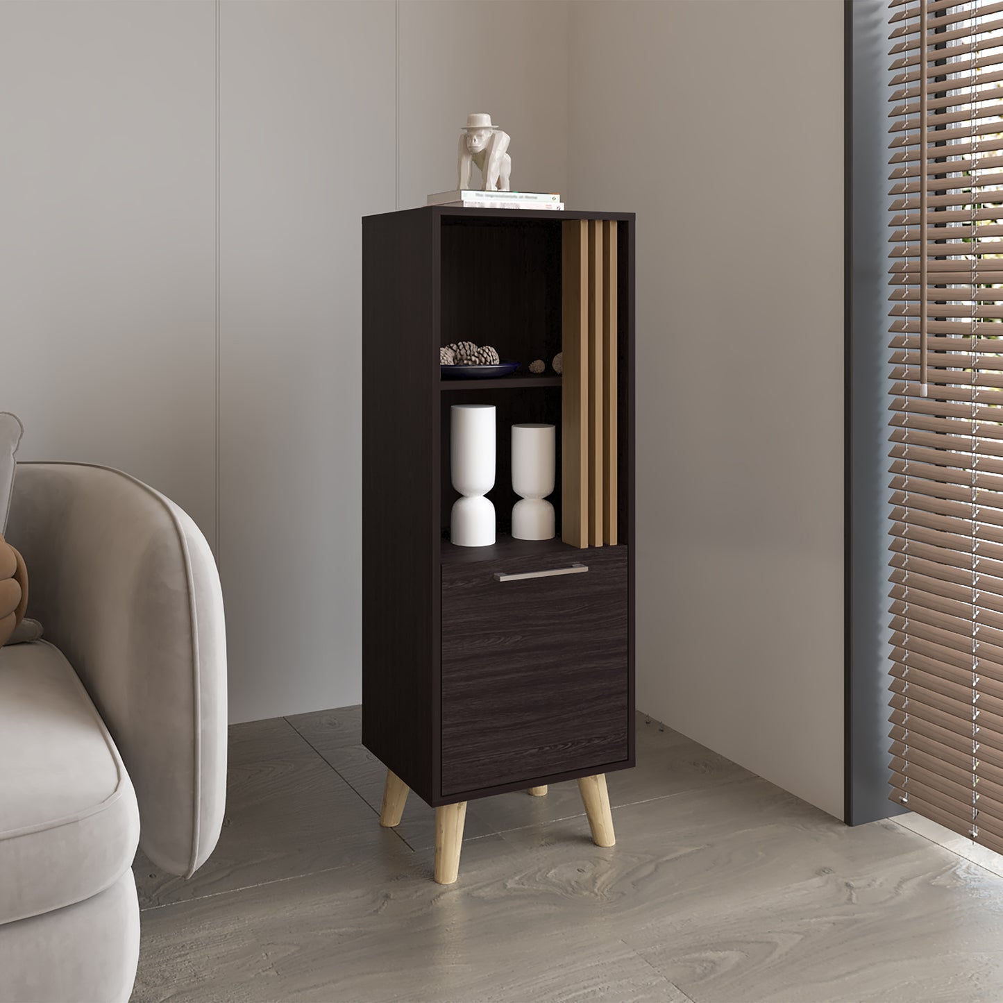 Vance 47" High One Door Cabinet with Two Open Shelves Dark Wengue - Light Oak