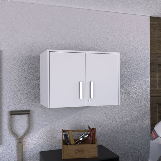 Sideways Wall-Mounted Cabinet with Two Doors and Four Internal Storage Shelves, Compact Kitchen or Laundry Room Floating Storage Cabinet