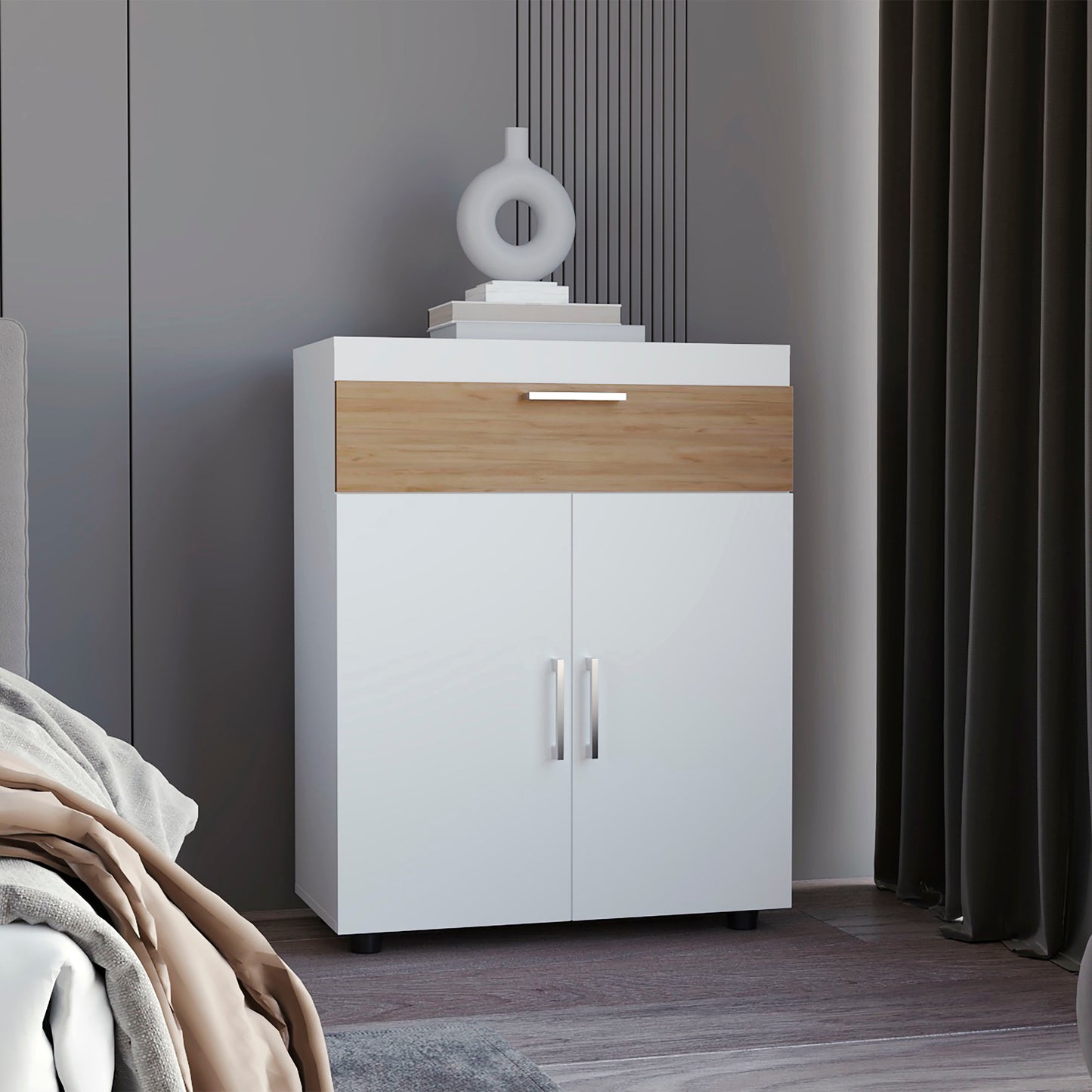 Belton Shoe Rack With Double Doors And Interior Shelves, Freestanding Footwear Storage Cabinet