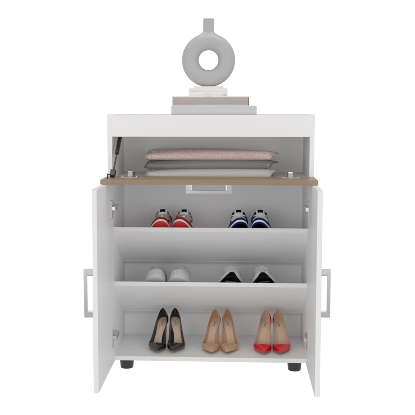 Belton Shoe Rack With Double Doors And Interior Shelves, Freestanding Footwear Storage Cabinet