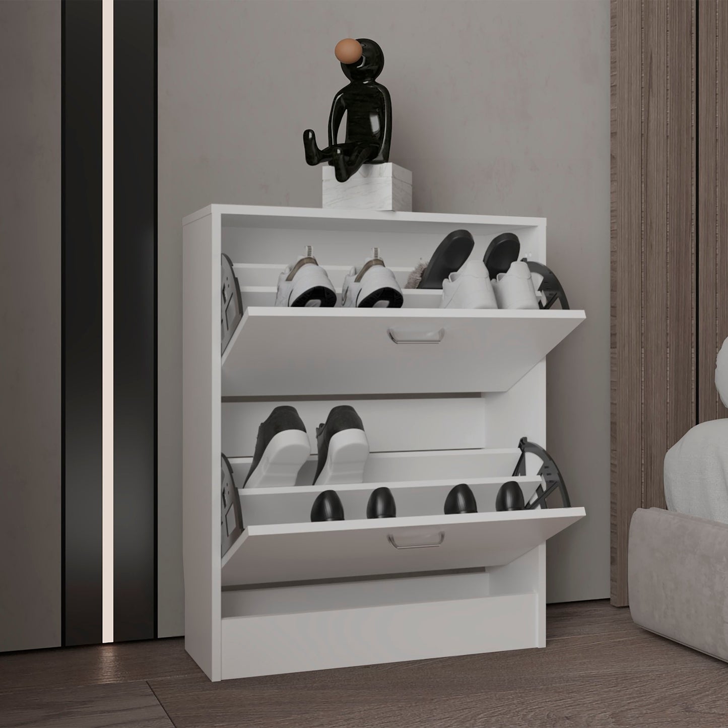 Inola 2-Door Shoe Rack Cabinet with Three Shelves, Modern Shoe Storage Organizer
