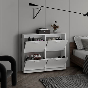 Opal 4-Door Shoe Rack Cabinet With Multiple Shelves, Modern Footwear Storage