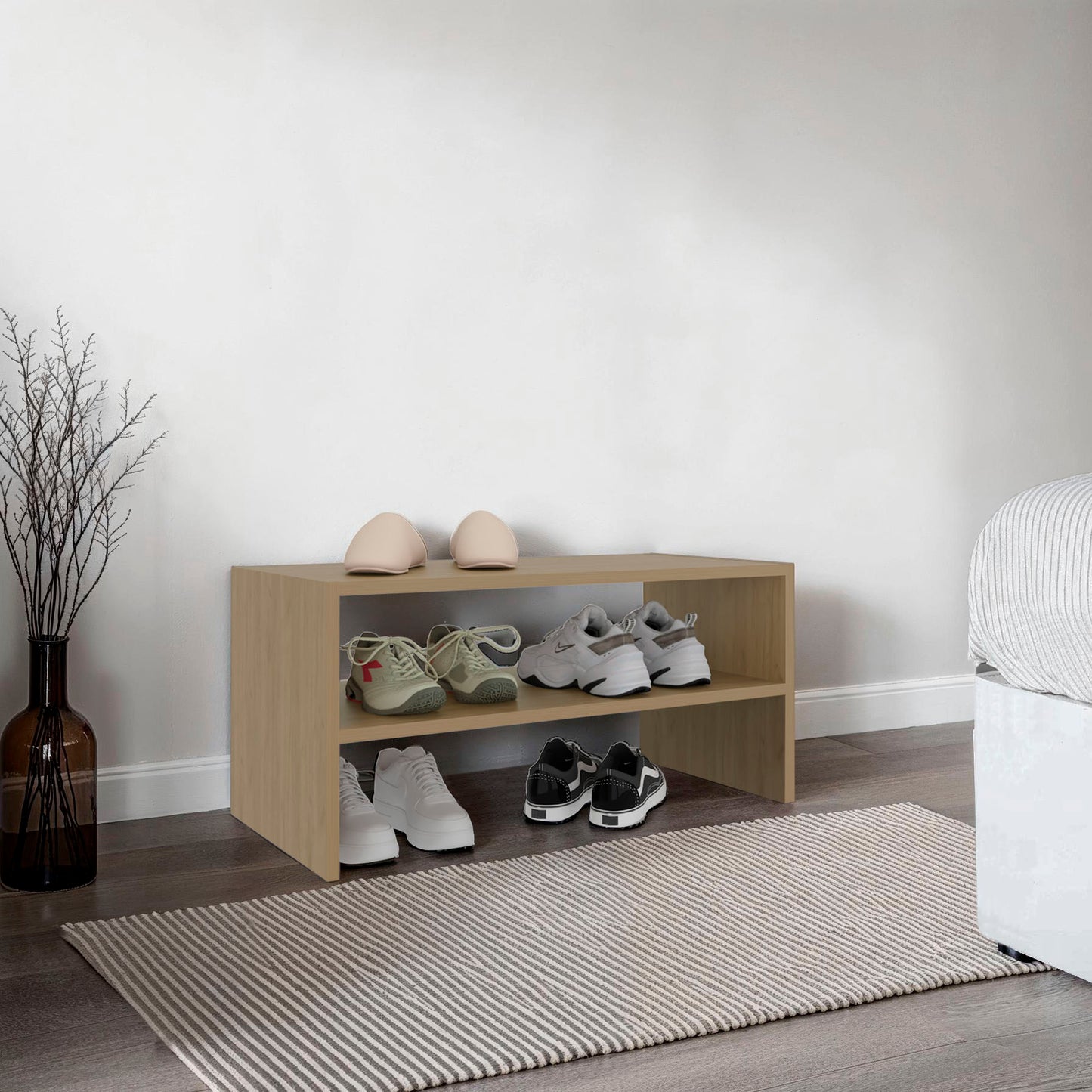 Silpa Small Shoe Rack with Three Open Shelves, Compact Modern Shoe Organizer for Entryway or Closet, 23.6” Wide