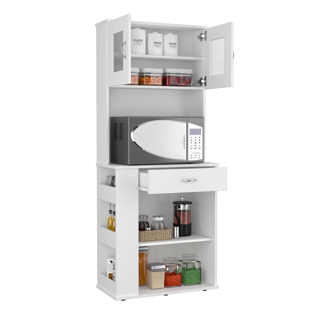 Capienza Pantry Cabinet, Two Shelves, Double Door, One Drawer, Three Side Shelves