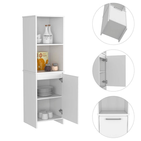 Eiffel Kitchen Pantry, Two External Shelves, Single Door Cabinet, Two Interior Shelves White