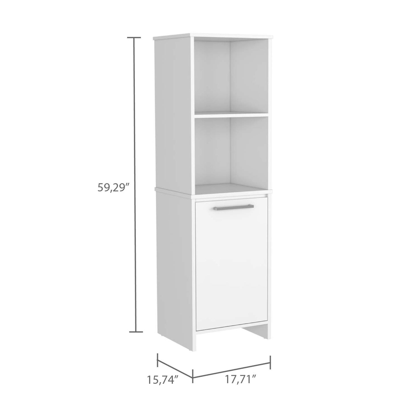Eiffel Kitchen Pantry, Two External Shelves, Single Door Cabinet, Two Interior Shelves White