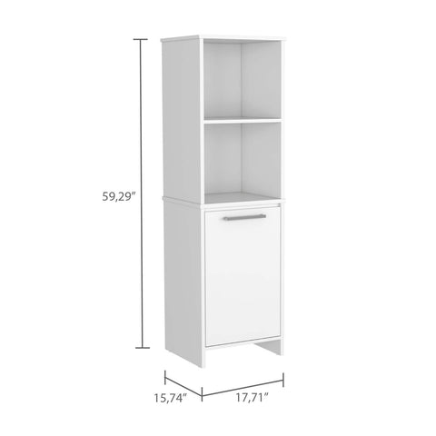 Eiffel Kitchen Pantry, Two External Shelves, Single Door Cabinet, Two Interior Shelves White