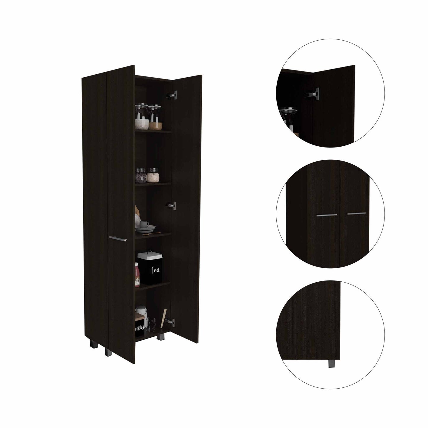 Baleare Pantry Cabinet, Five Interior Shelves, Four Legs