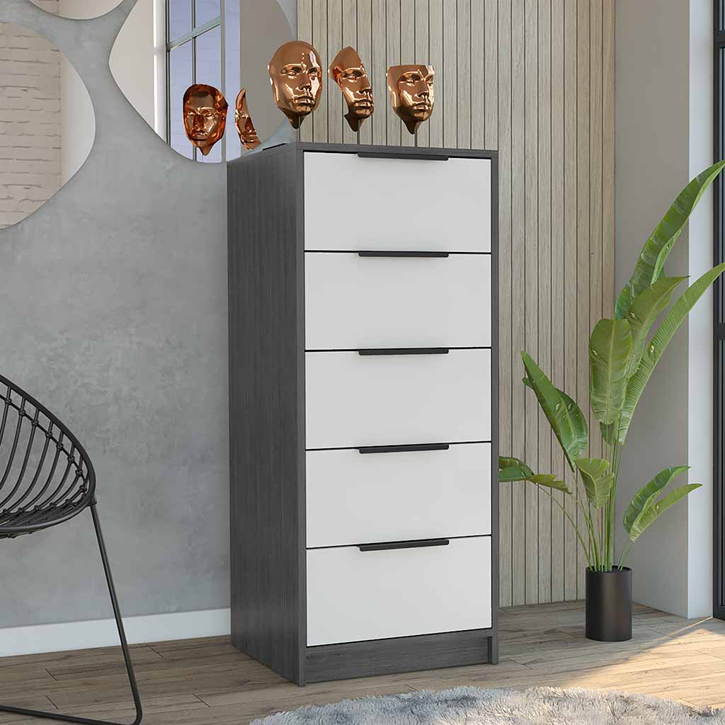 Tuhome Kaia 5 Drawer Dresser, Vertical Dresser, White/Pine, CBC4764 Tuhome Kaia 5 Drawer Dresser, Vertical Dresser, White/Pine, CBC4764