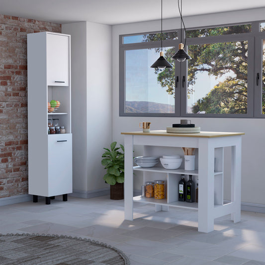 TUHOME Houston 2-Piece Kitchen Set with Cabinets, Counter and Storage Space, Modern Kitchen Furniture, 35.4"H x 40.5"W x 27.5"D, White/Light Oak