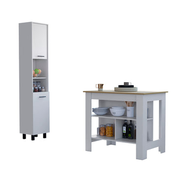 TUHOME Houston 2-Piece Kitchen Set with Cabinets, Counter and Storage Space, Modern Kitchen Furniture, 35.4"H x 40.5"W x 27.5"D, White/Light Oak