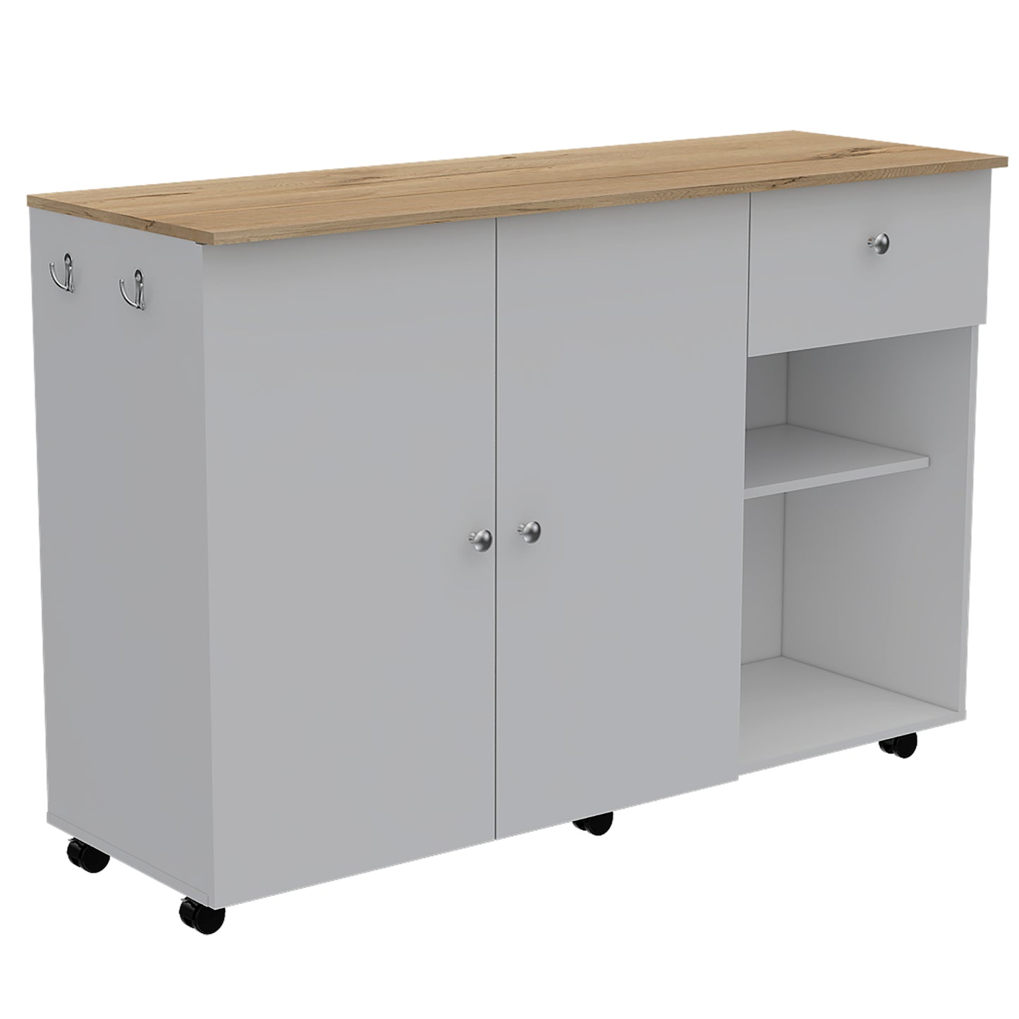 Malibu 2 Piece Kitchen Set, Kitchen Island + Wall Cabinet, White / Light Oak Finish
