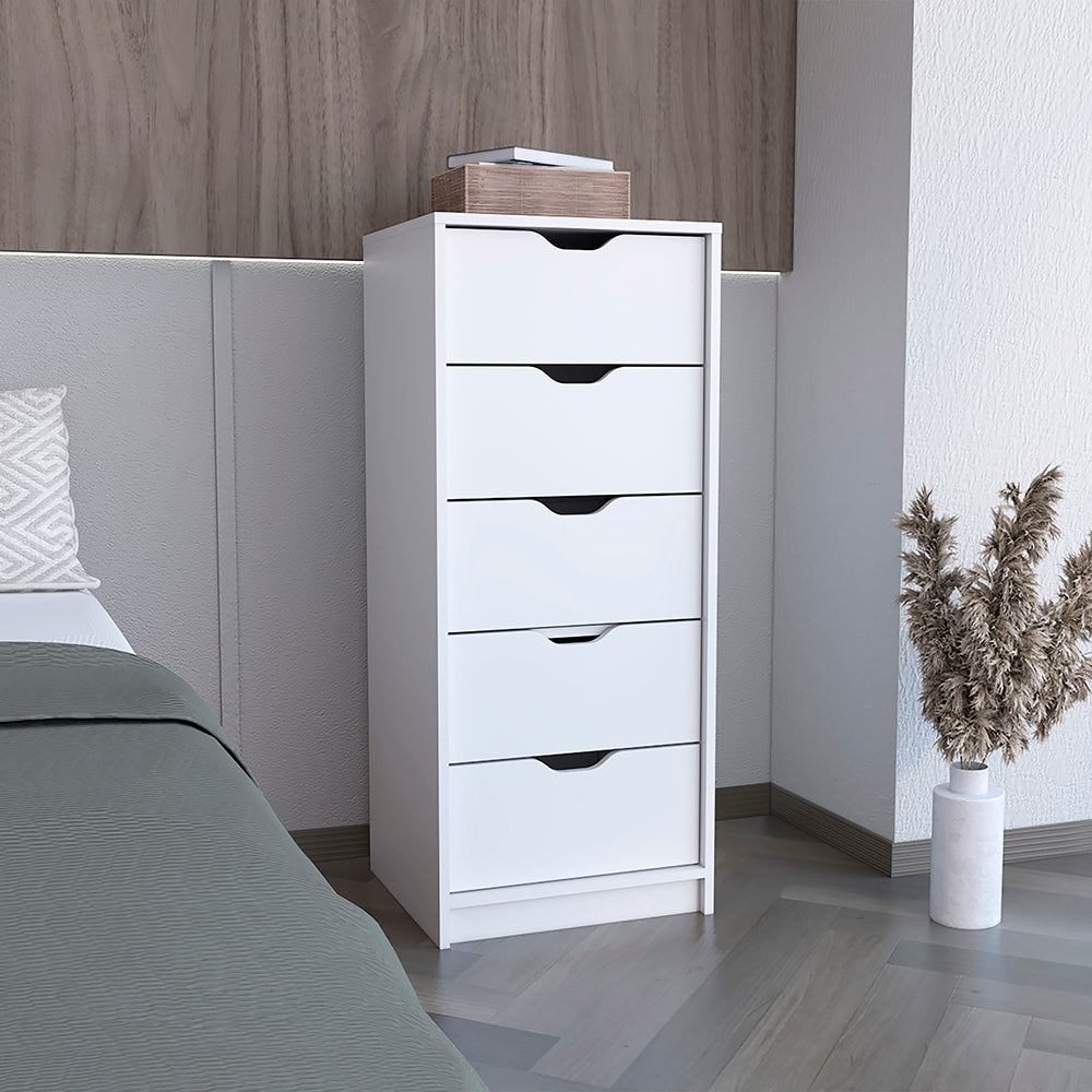 TUHOME Basilea 5 Drawers Tall Dresser, Pull Out System, White, CLB8974 TUHOME Basilea 5 Drawers Tall Dresser, Pull Out System, White, CLB8974