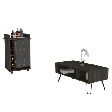 Barstow 2 Piece Living Room Set, Bar Cart + Coffee Table, Carbon Espresso Finish