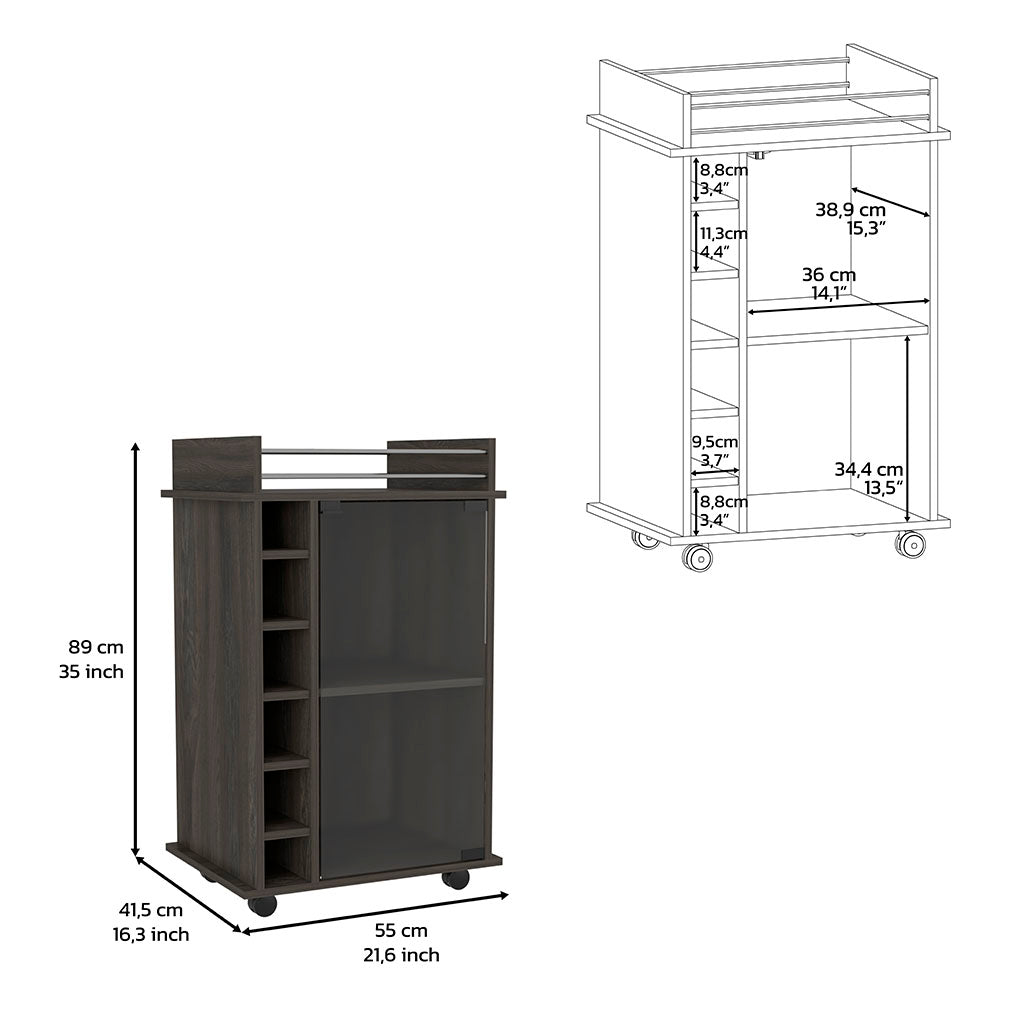 Dothan 2 Piece Living Room Set, Bar Cabinet + Bar Cart, Carbon Espresso Finish