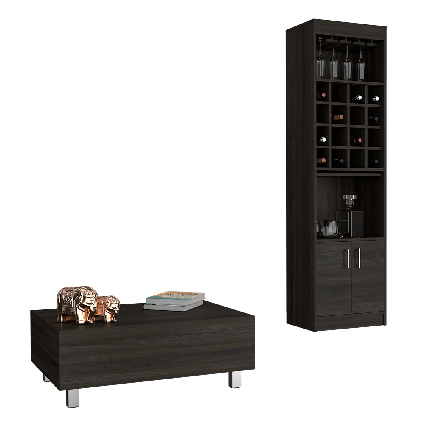 Fillmore 2 Piece Living Room Set, Bar Cabinet + Coffee Table, Carbon Espresso Finish