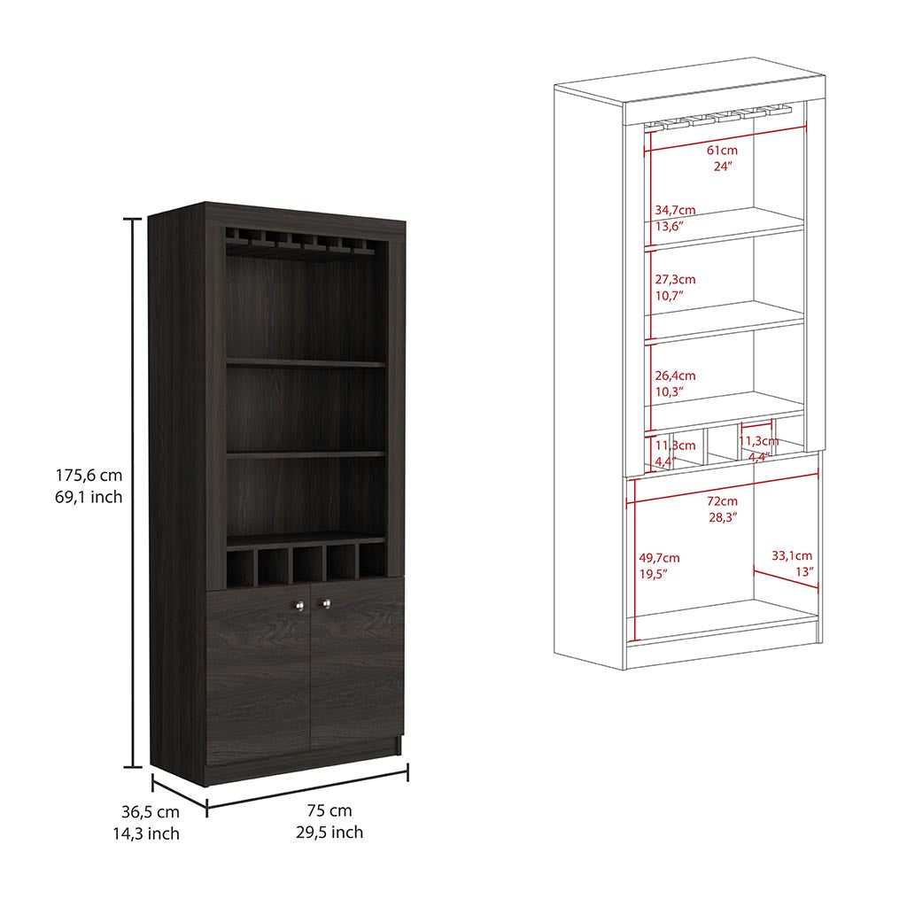 Montenegro 2 Piece Living Room Set, Bar Cart + Bar Cabinet, Carbon Espresso Finish