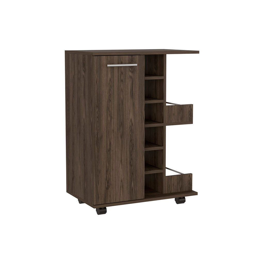 Stockton 2 Piece Living Room Set,  Bar Cart + Coffee Table, Dark Brown Finish