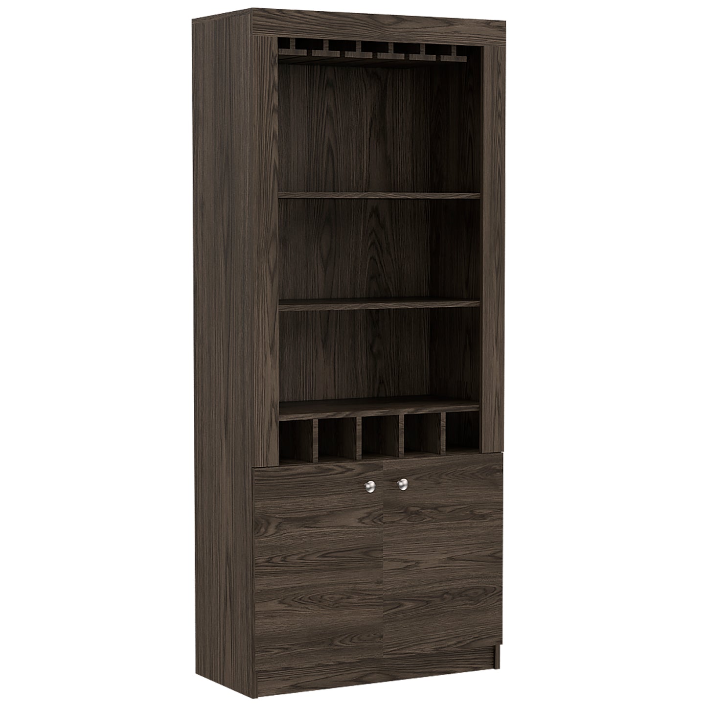 Palermo 2 Piece Living Room Set, Bar Cabinet + Coffee Table, Dark Walnut Finish