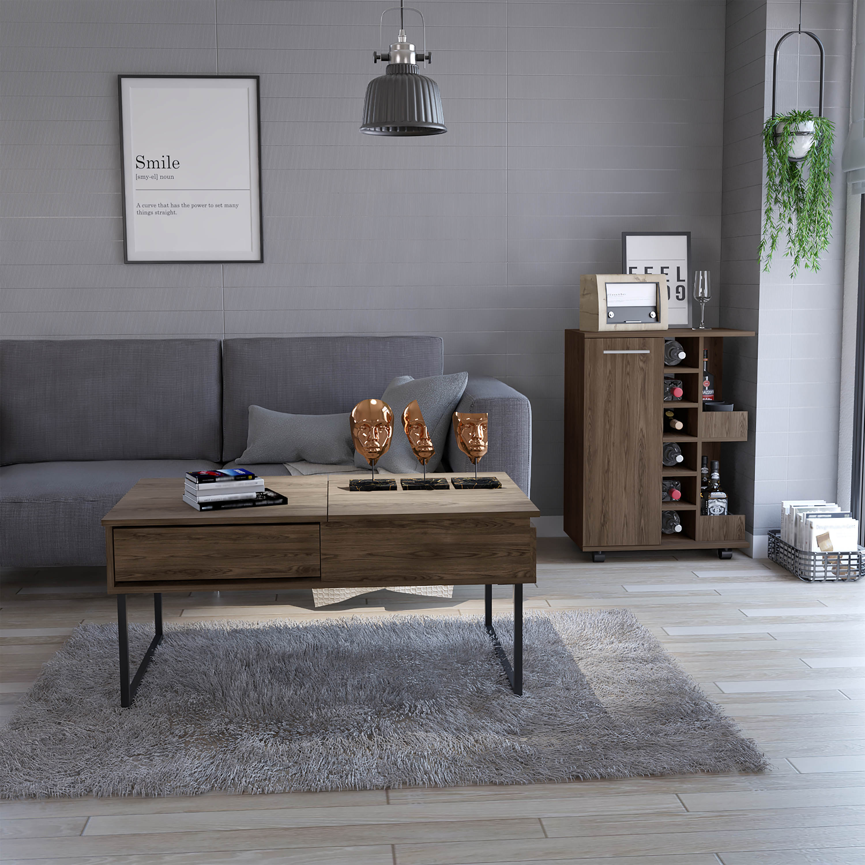 Murphys 2 Piece Living Room Set, Bar Cart + Coffee Table, Dark Walnut ...
