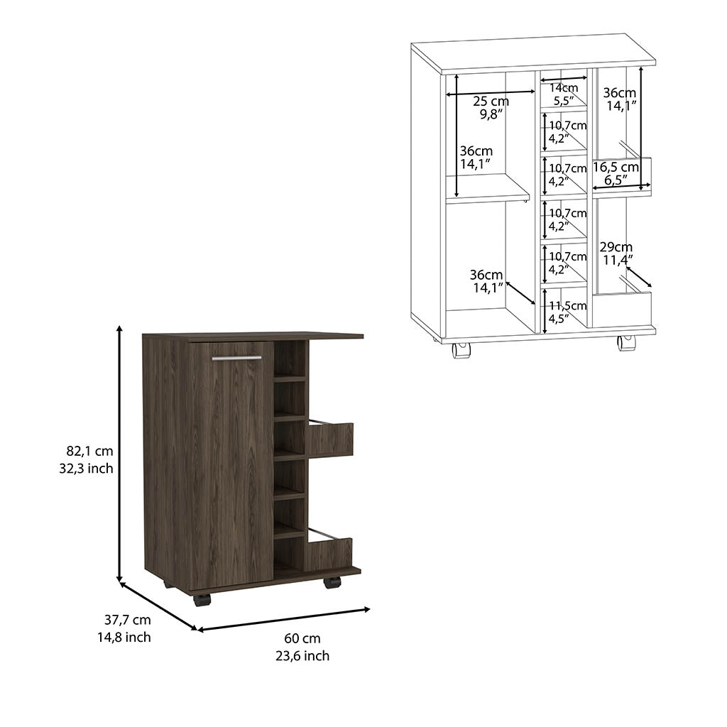Murphys 2 Piece Living Room Set, Bar Cart + Coffee Table, Dark Walnut Finish