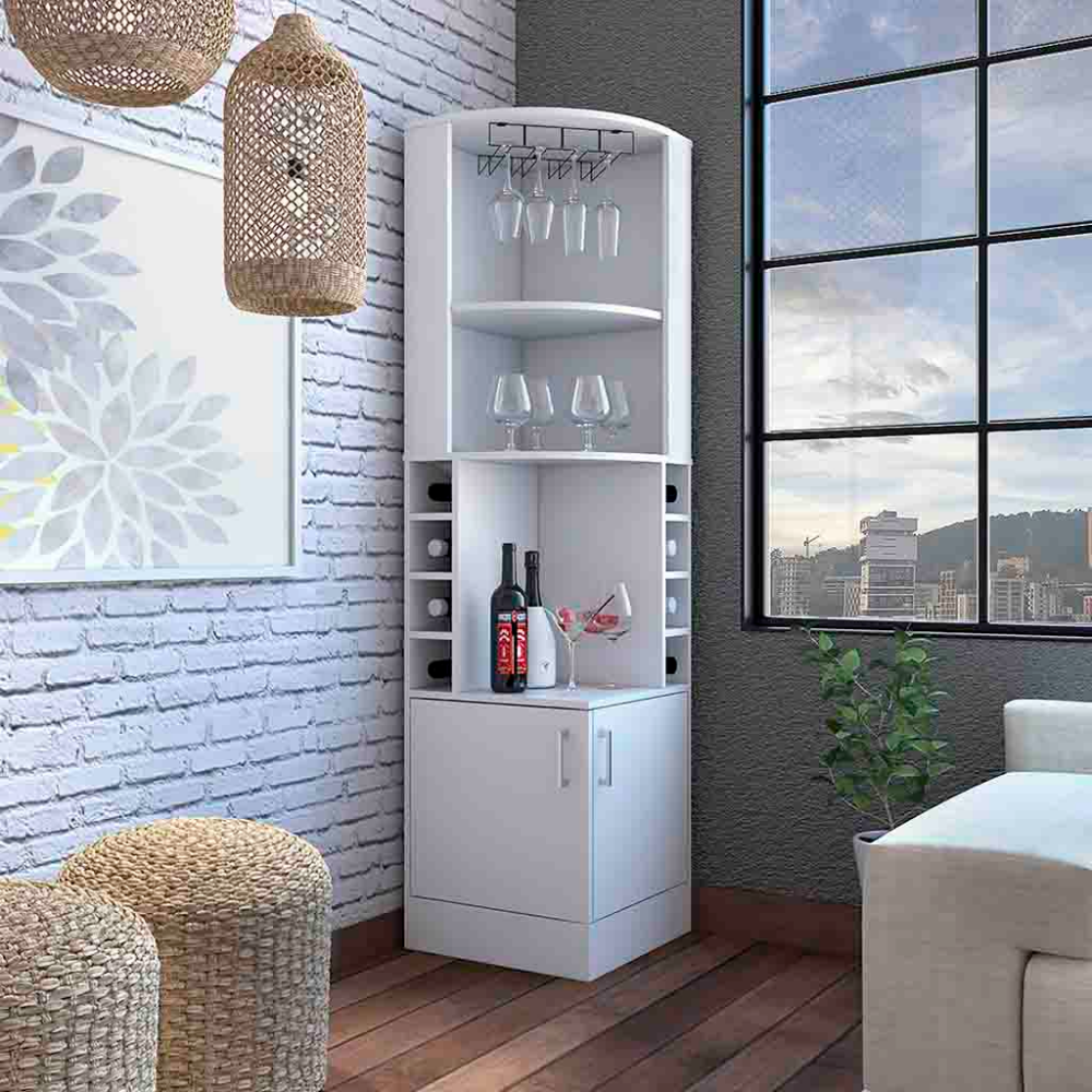 Coppola Corner Bar Cabinet with eight cubbies for wine