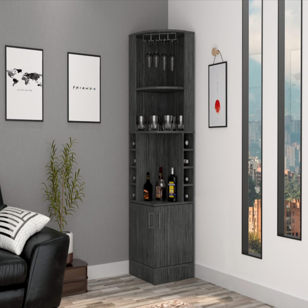 Coppola Corner Bar Cabinet with eight cubbies for wine