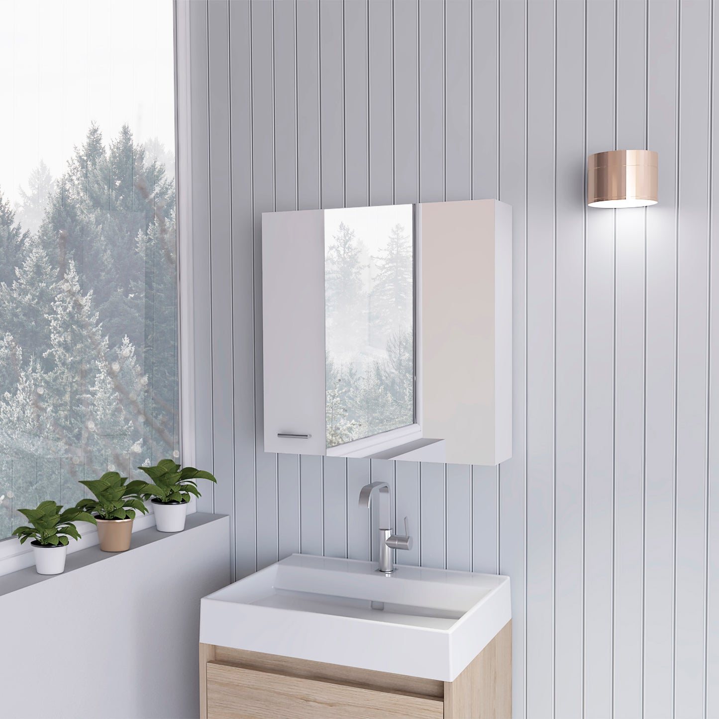 Sines Mirror Medicine Cabinet, With Four Internal Shelves, Double Door, Minimalist Bathroom Storage
