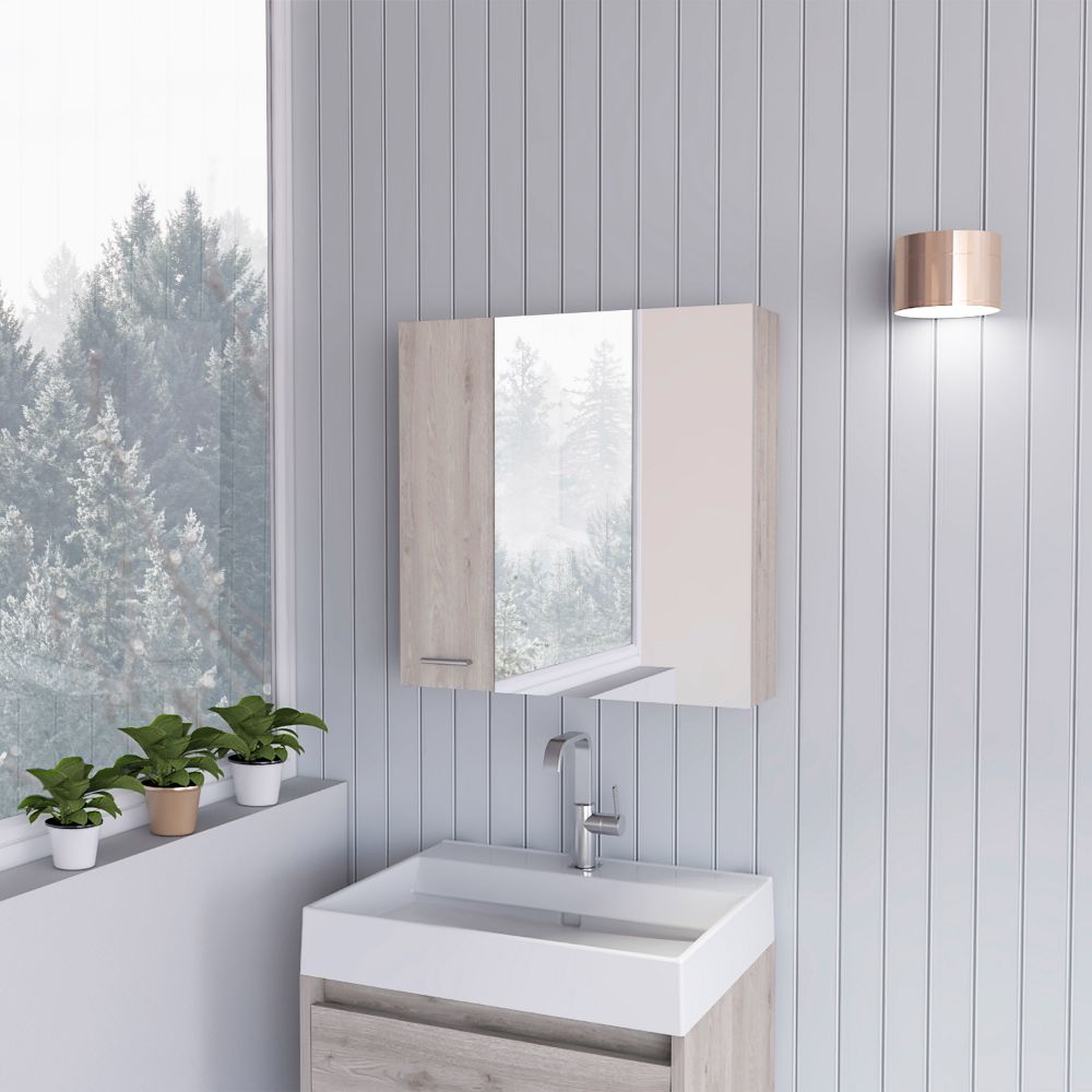 Sines Mirror Medicine Cabinet, With Four Internal Shelves, Double Door, Minimalist Bathroom Storage