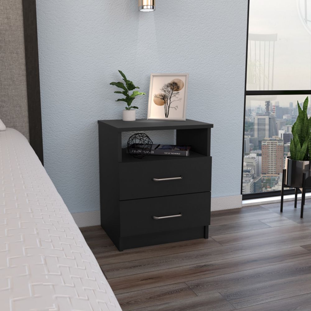 Napoles Nightstand, Modern Bedside Storage With Superior Top Shelf, Two Drawers, One Open Shelf