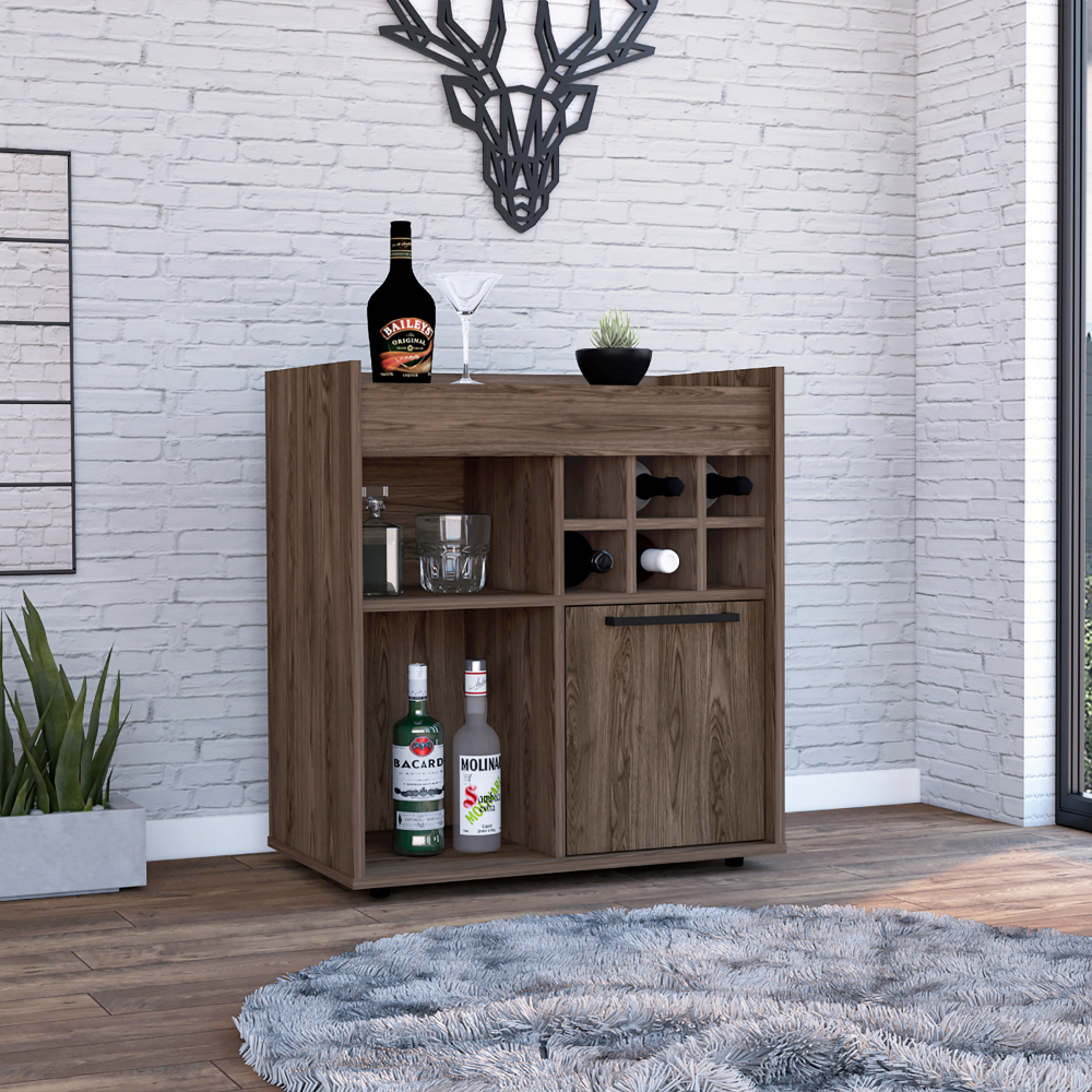 Lyon Bar Cabinet, Six Cubbies, Cabinet With Divisions, Two Concealed Shelves