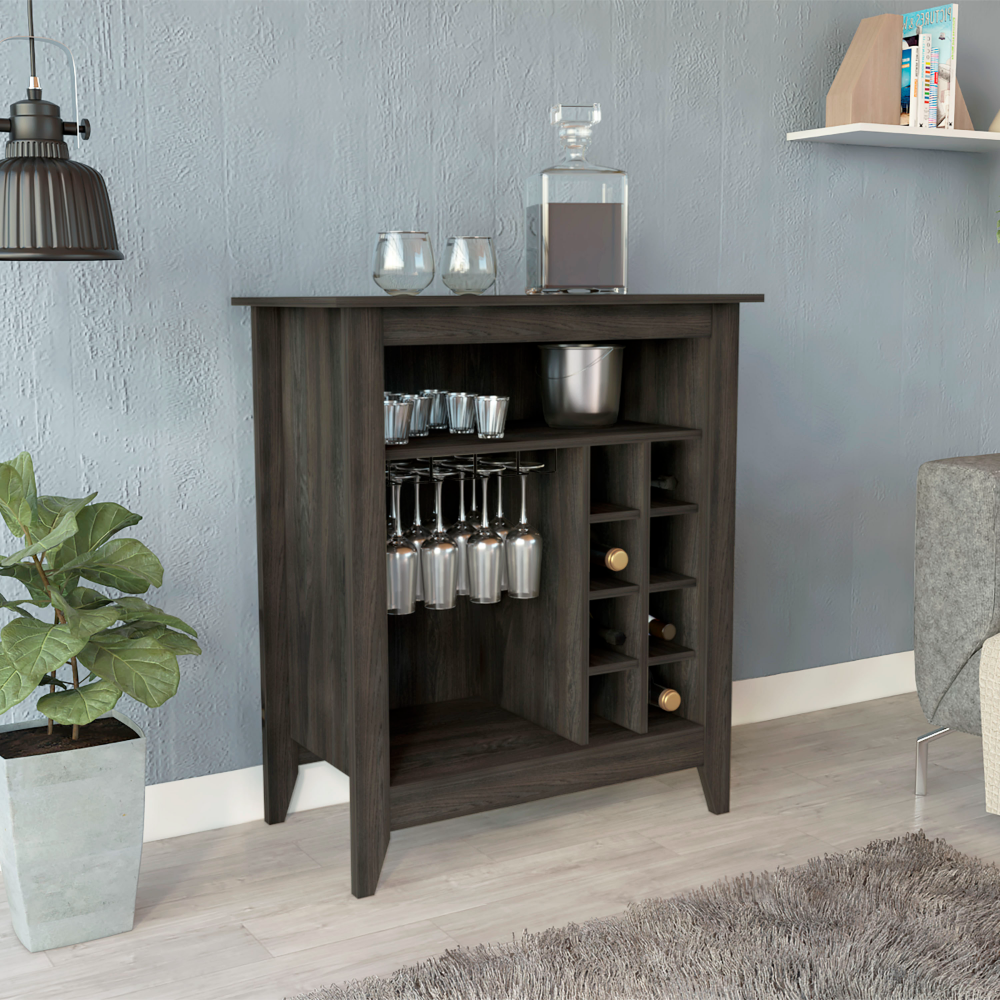 Essential Bar Cabinet, One Open Shelf, Six Wine Cubbies, One Drawer