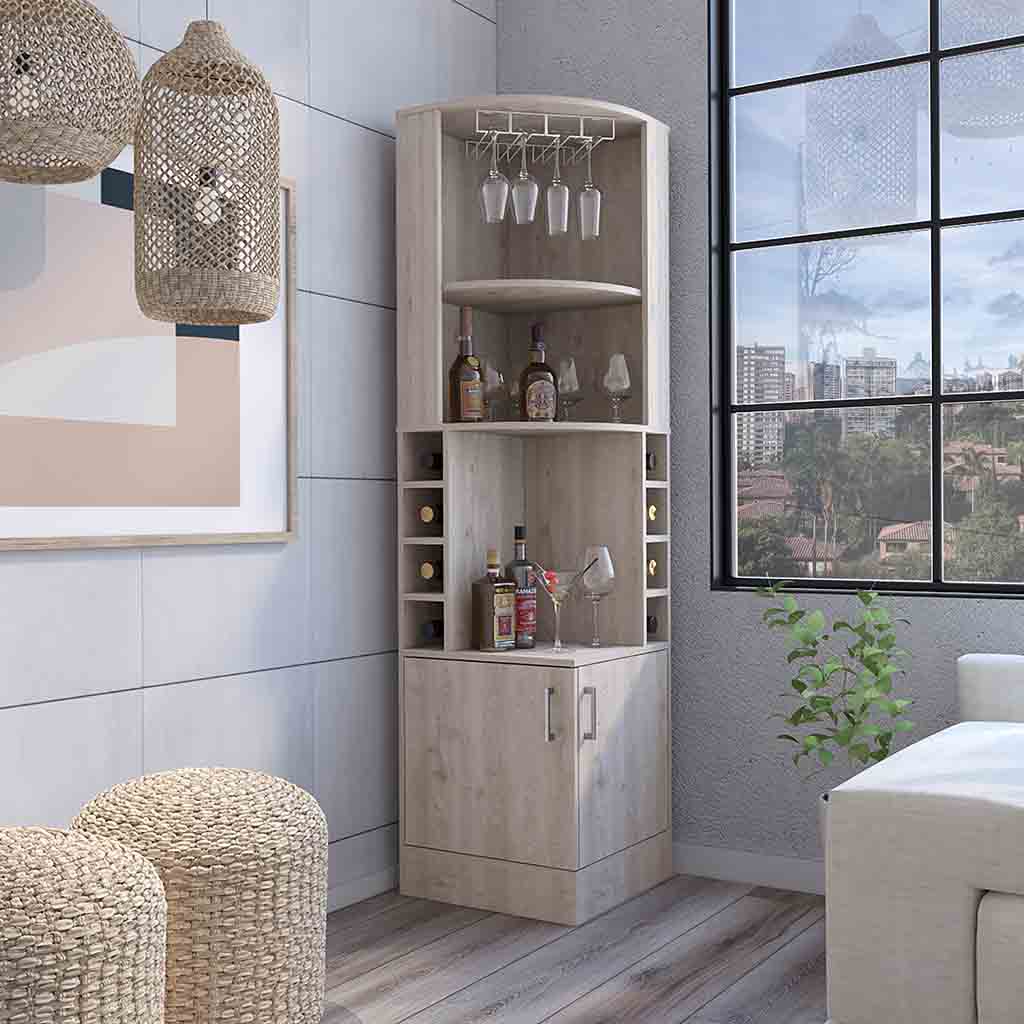Coppola Corner Bar Cabinet with eight cubbies for wine