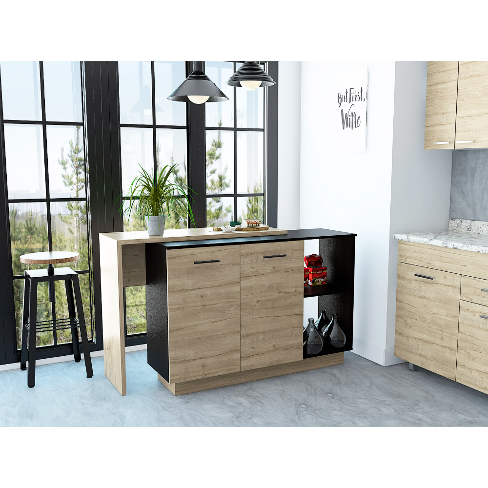 Sicilia Kitchen Island, Two External Shelves, Double Door Cabinets, Three Shelves