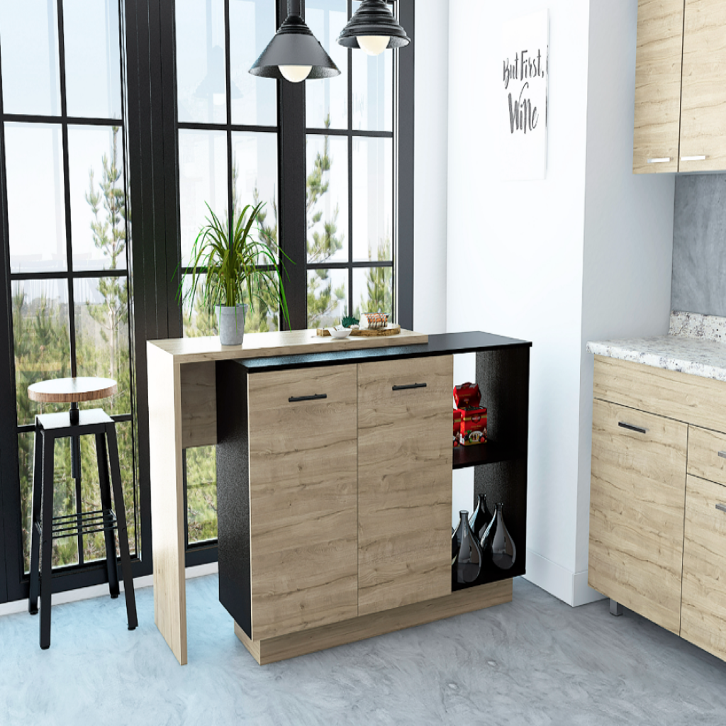 Sicilia Kitchen Island, Two External Shelves, Double Door Cabinets, Three Shelves
