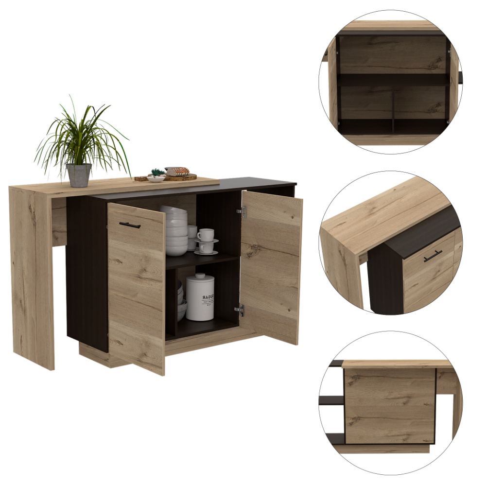 Sicilia Kitchen Island, Two External Shelves, Double Door Cabinets, Three Shelves