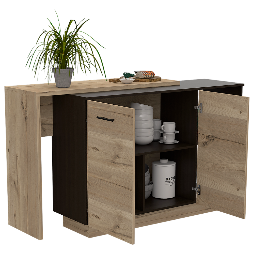 Sicilia Kitchen Island, Two External Shelves, Double Door Cabinets, Three Shelves