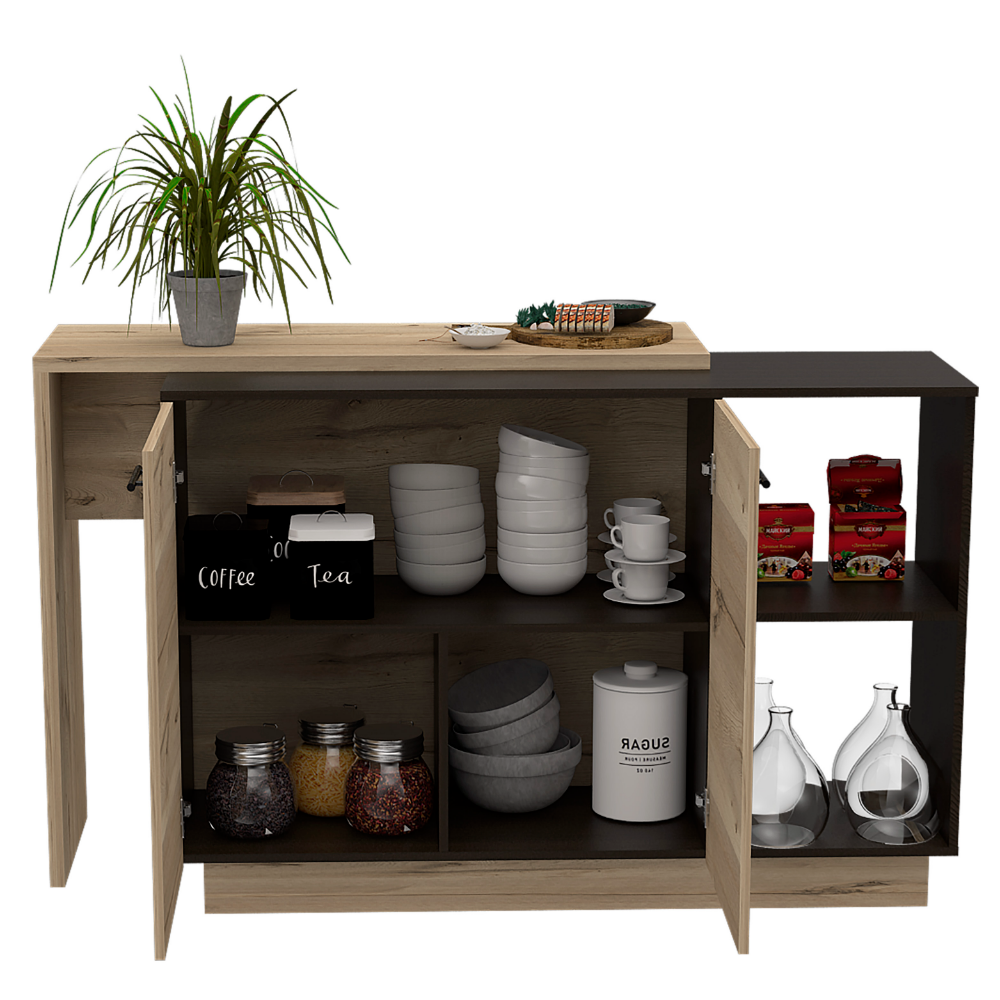 Sicilia Kitchen Island, Two External Shelves, Double Door Cabinets, Three Shelves