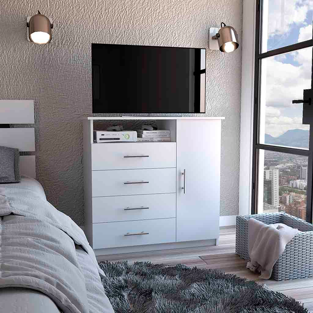 Sierra Freestanding Dresser with Four Drawers, One Cabinet and One Open Shelf, Modern Bedroom Storage