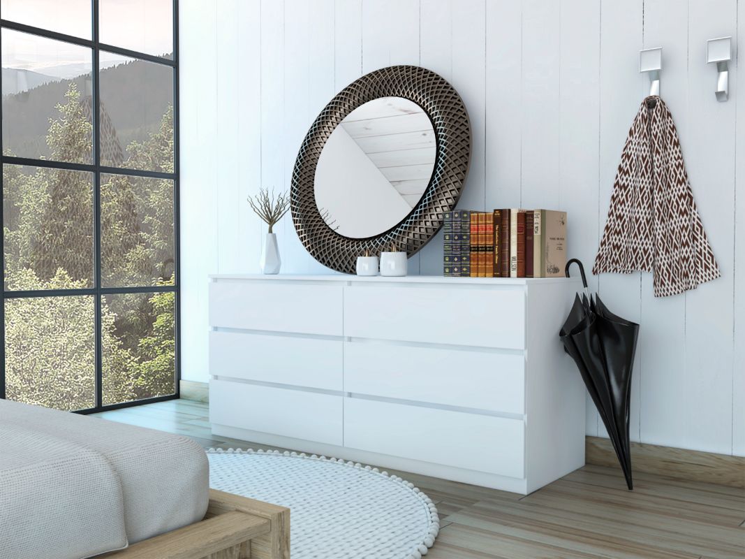 TUHOME Asteria 6 Drawer Double Dresser, Metal Handles, White, CLB5955 TUHOME Asteria 6 Drawer Double Dresser, Metal Handles, White, CLB5955