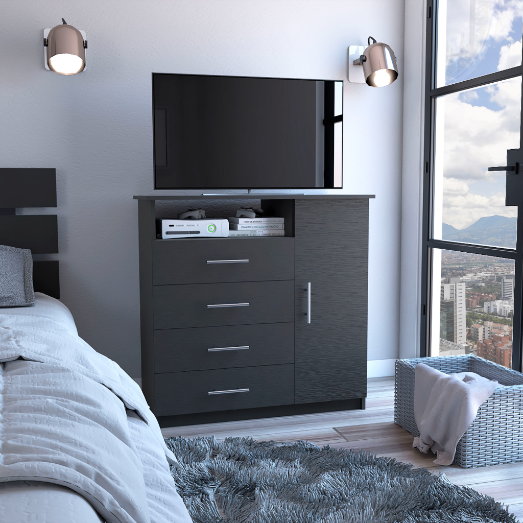 Sierra Freestanding Dresser with Four Drawers, One Cabinet and One Open Shelf, Modern Bedroom Storage