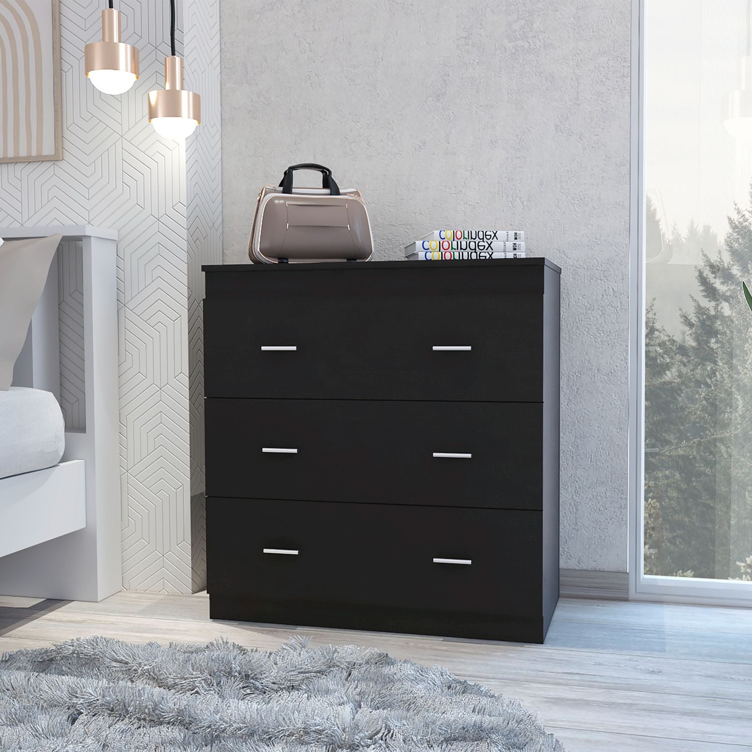 Classic Three Drawer Dresser, Superior Top, Handles TUHOMEFURNITURE Classic Three Drawer Dresser, Superior Top, Handles TUHOMEFURNITURE