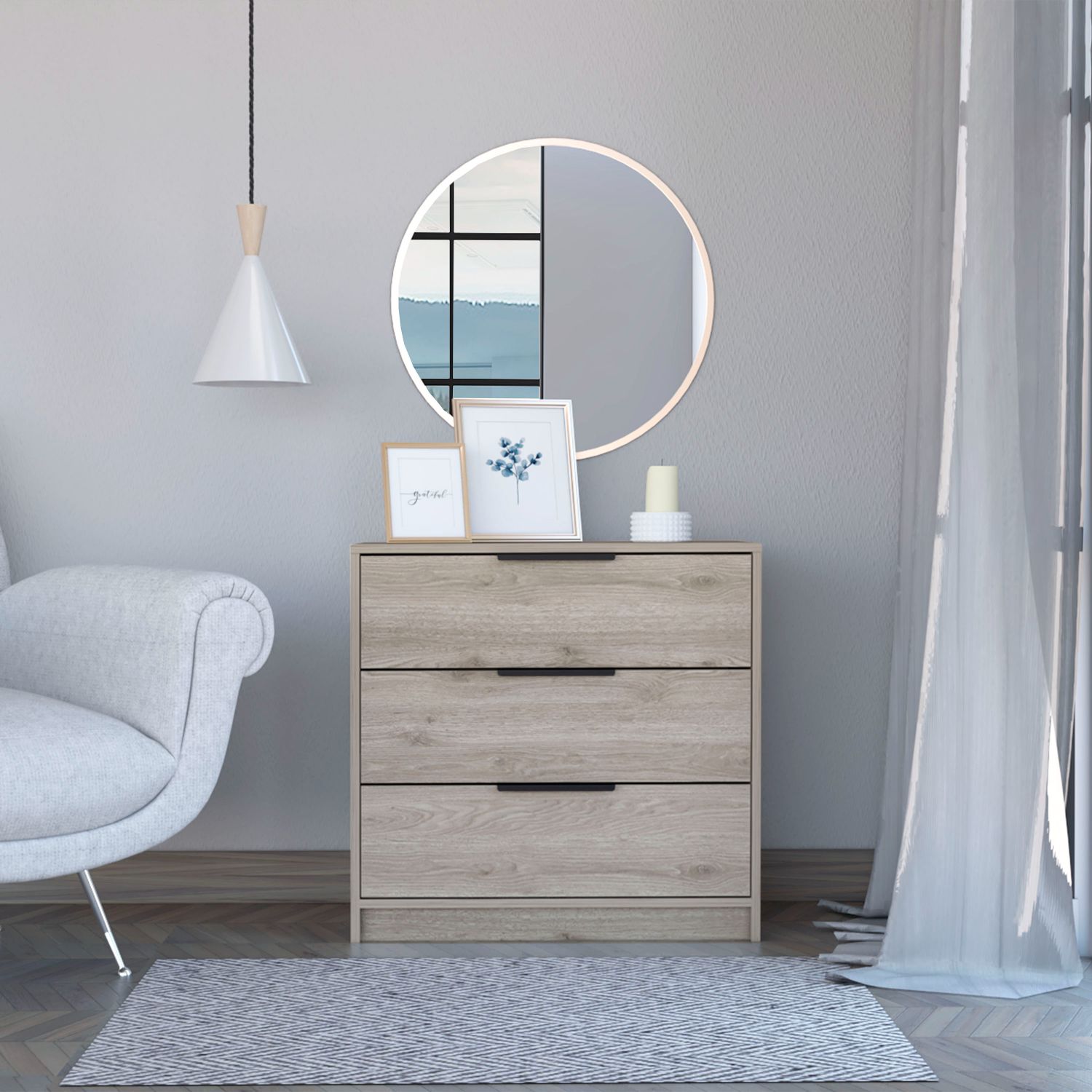 TUHOME Kaia 3 Drawers Dresser, Superior Top, Light Gray, CLZ6591 TUHOME Kaia 3 Drawers Dresser, Superior Top, Light Gray, CLZ6591